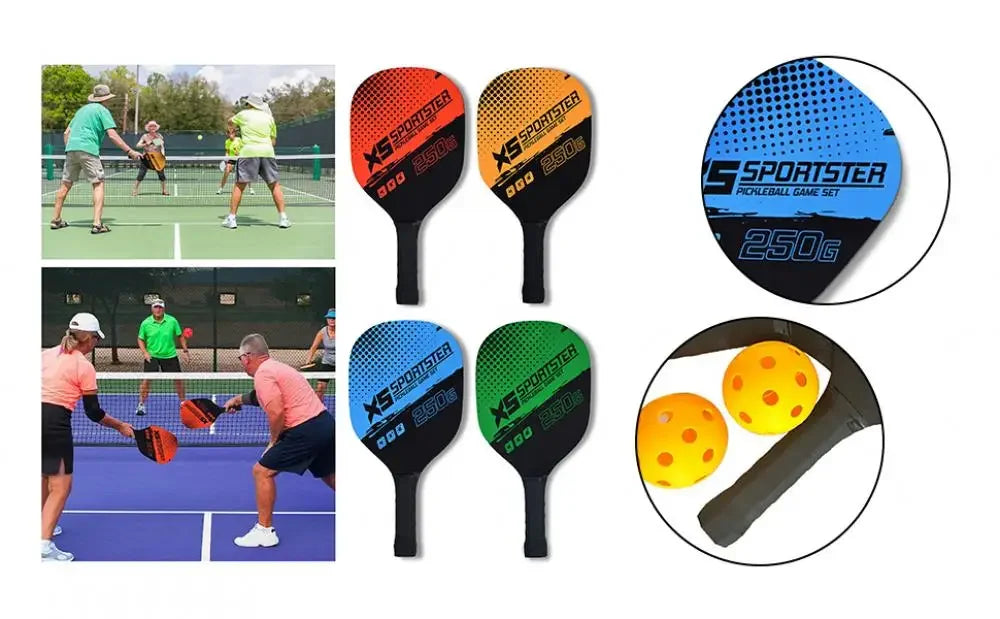 Pickleball Paddle Set With 2 Rackets 4 Balls