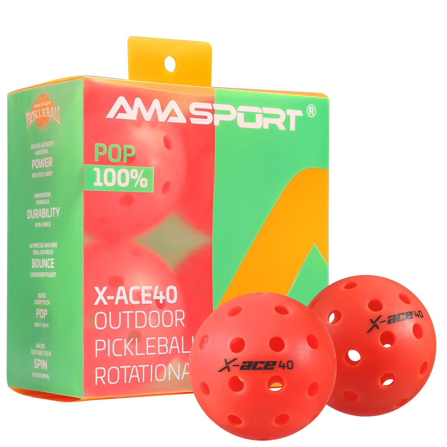 AMA Sport X-ACE Pickleballs 40 Hole Outdoor Pickleball Balls Crack Resistant