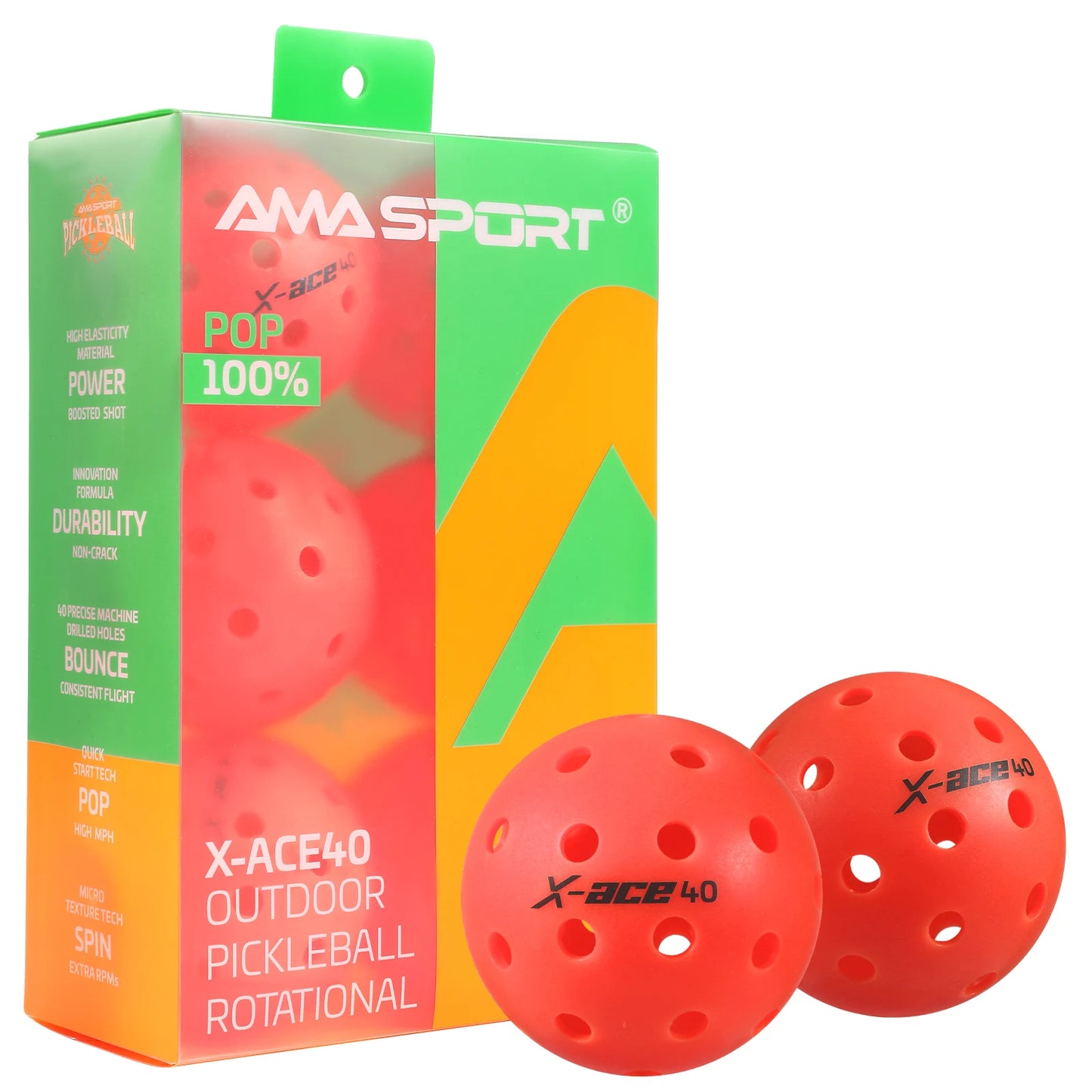 AMA Sport X-ACE Pickleballs 40 Hole Outdoor Pickleball Balls Crack Resistant