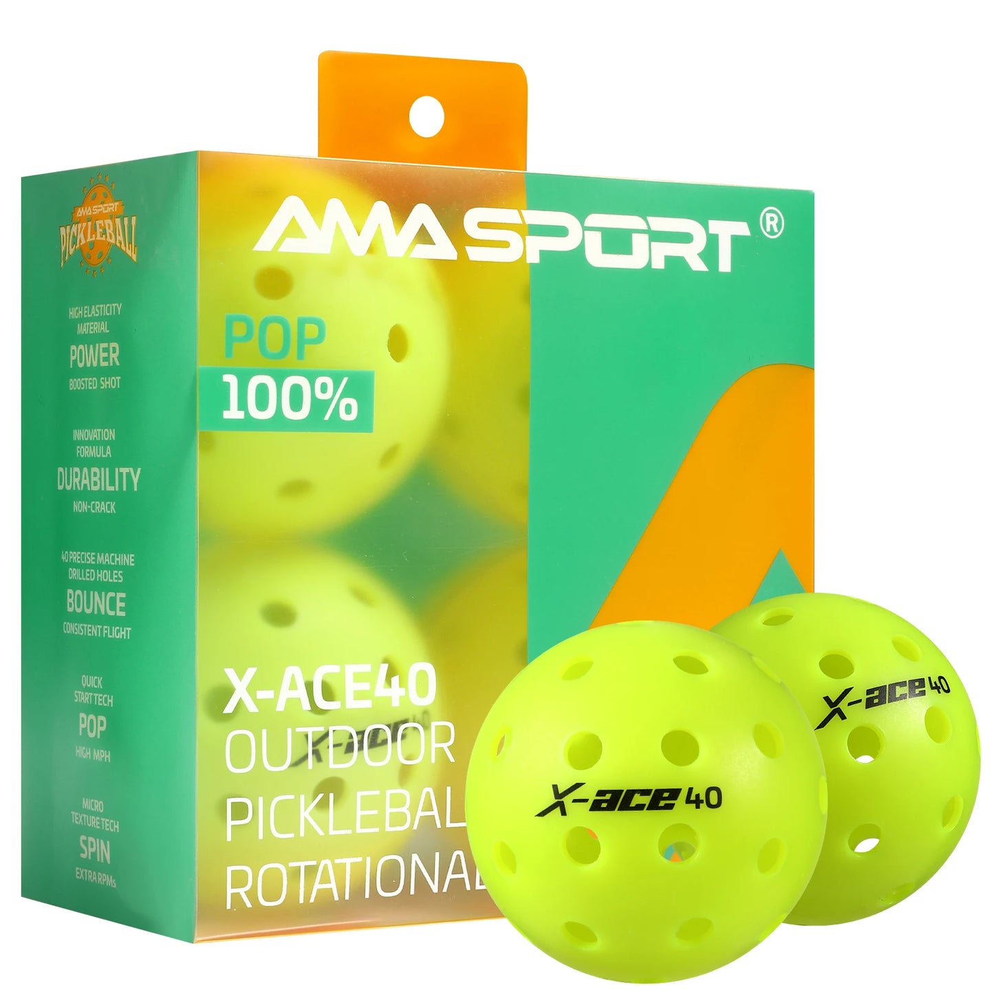 AMA Sport X-ACE Pickleballs 40 Hole Outdoor Pickleball Balls Crack Resistant