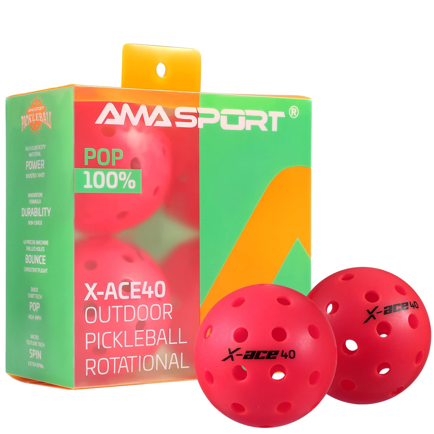 AMA Sport X-ACE Pickleballs 40 Hole Outdoor Pickleball Balls Crack Resistant