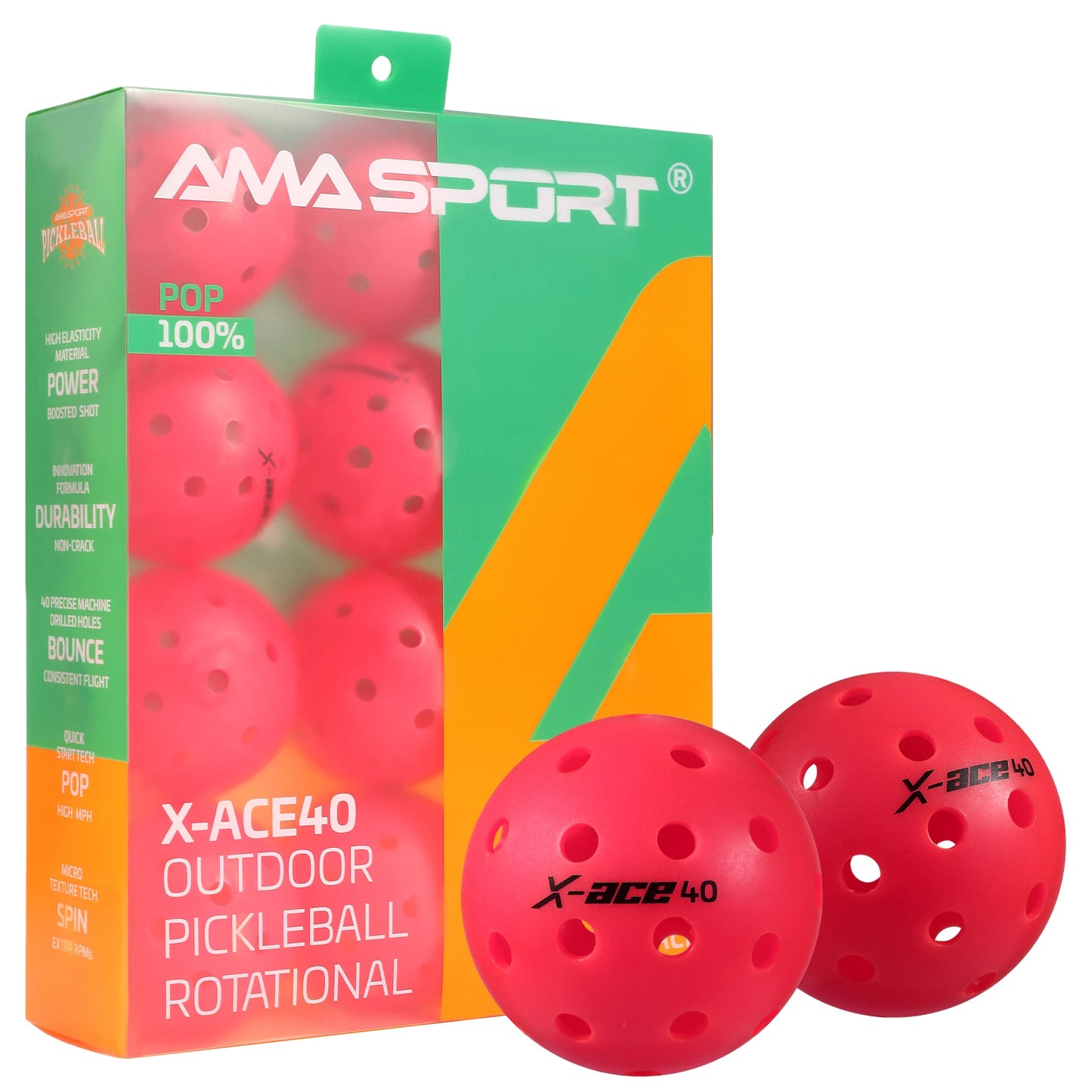 AMA Sport X-ACE Pickleballs 40 Hole Outdoor Pickleball Balls Crack Resistant
