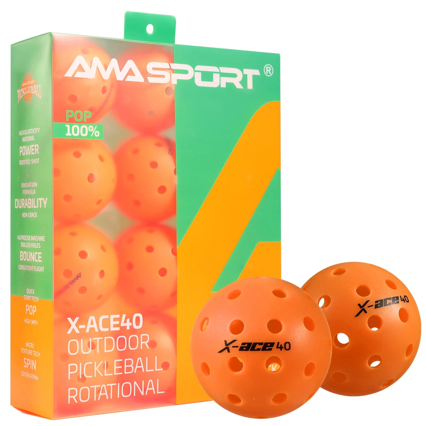 AMA Sport X-ACE Pickleballs 40 Hole Outdoor Pickleball Balls Crack Resistant