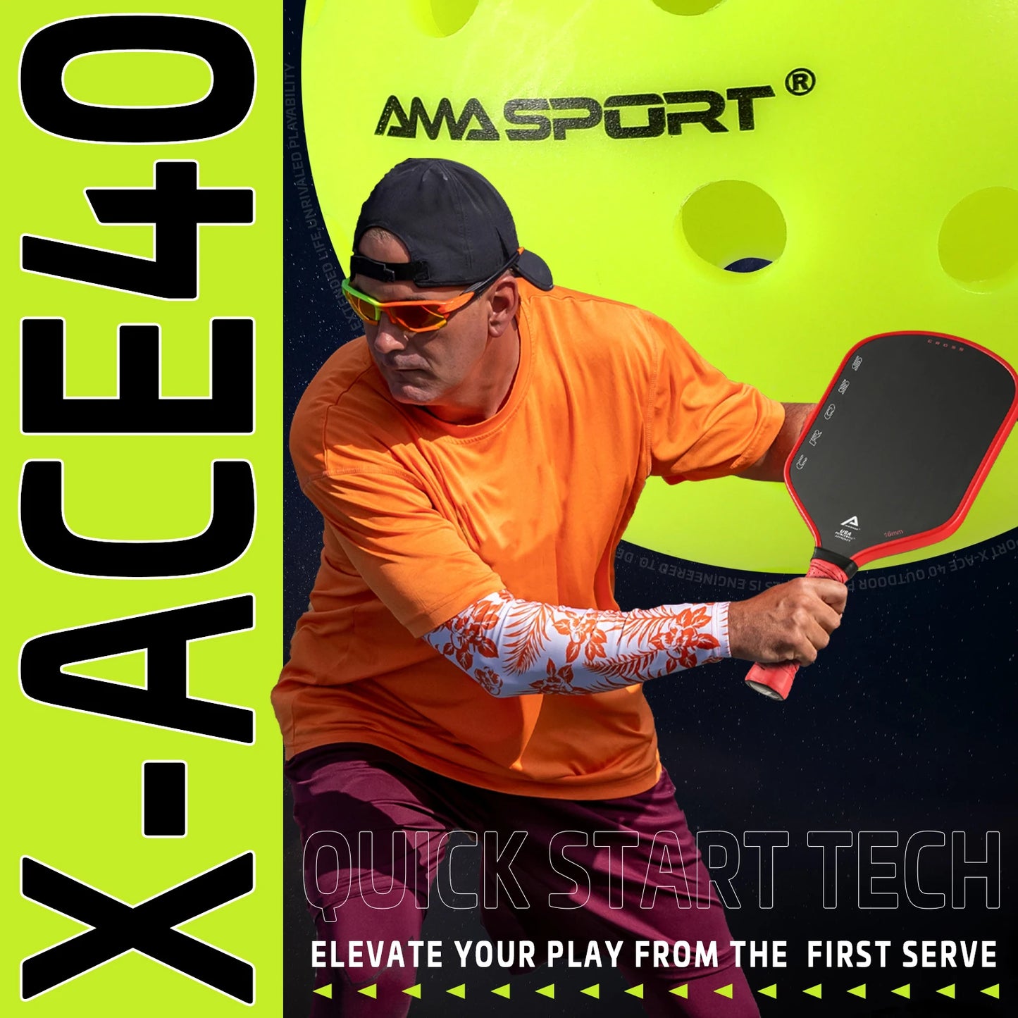 AMA Sport X-ACE Pickleballs 40 Hole Outdoor Pickleball Balls Crack Resistant