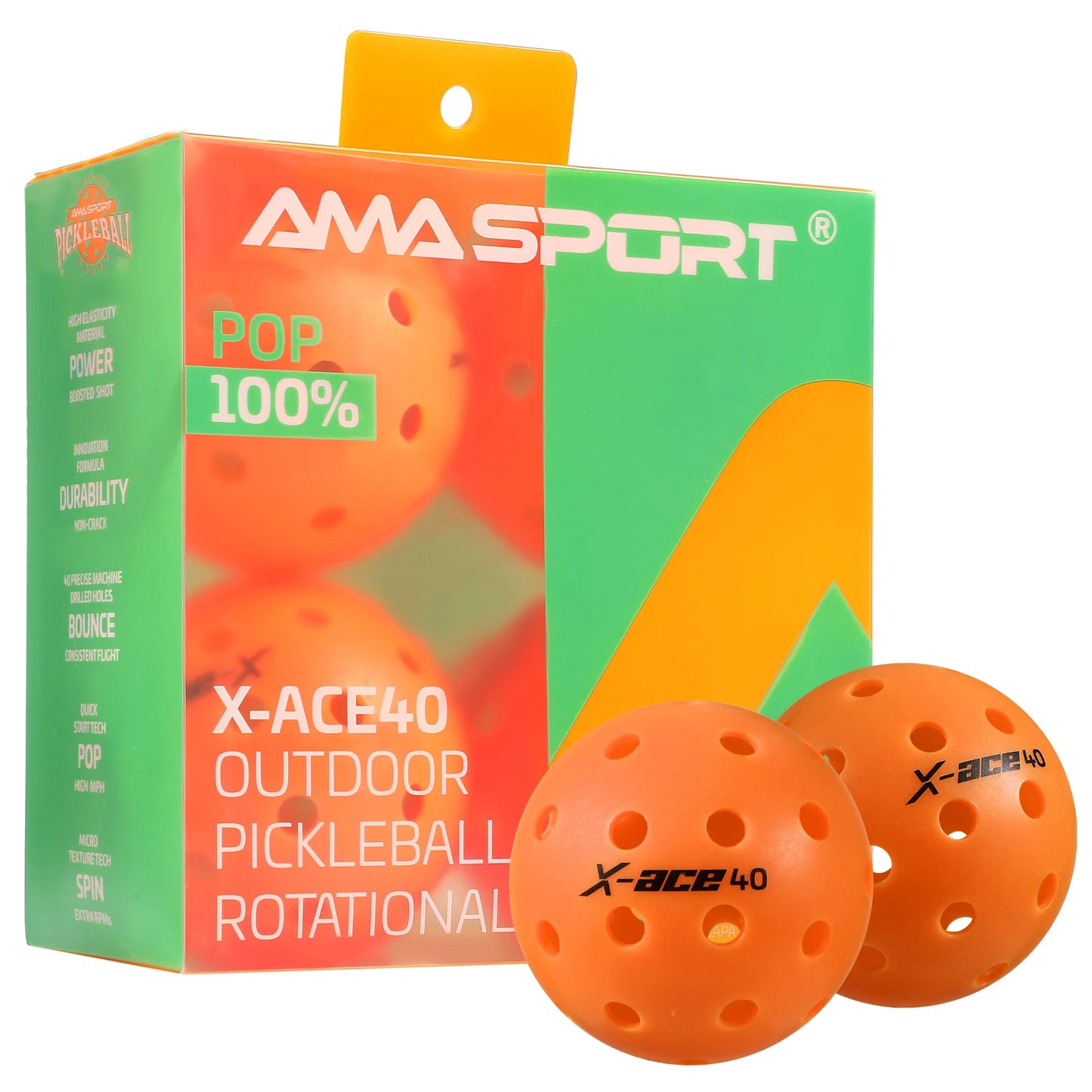 AMA Sport X-ACE Pickleballs 40 Hole Outdoor Pickleball Balls Crack Resistant