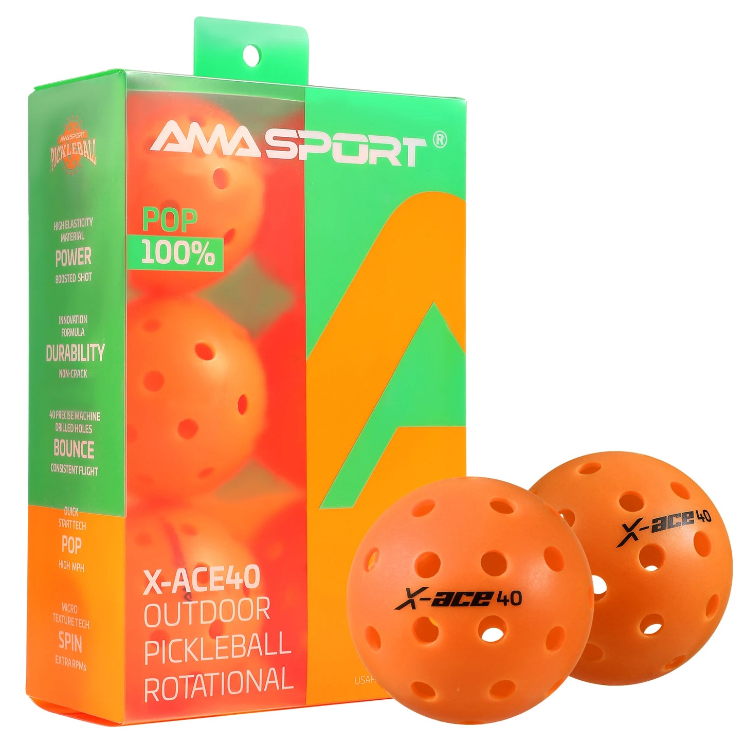 AMA Sport X-ACE Pickleballs 40 Hole Outdoor Pickleball Balls Crack Resistant