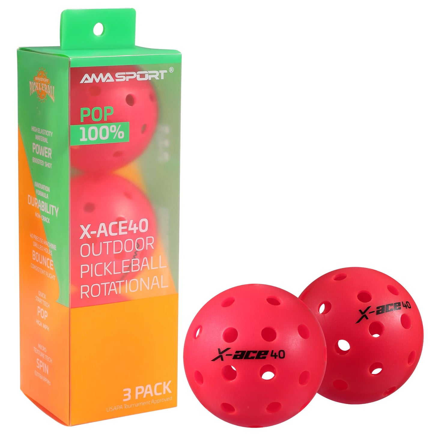 AMA Sport X-ACE Pickleballs 40 Hole Outdoor Pickleball Balls Crack Resistant