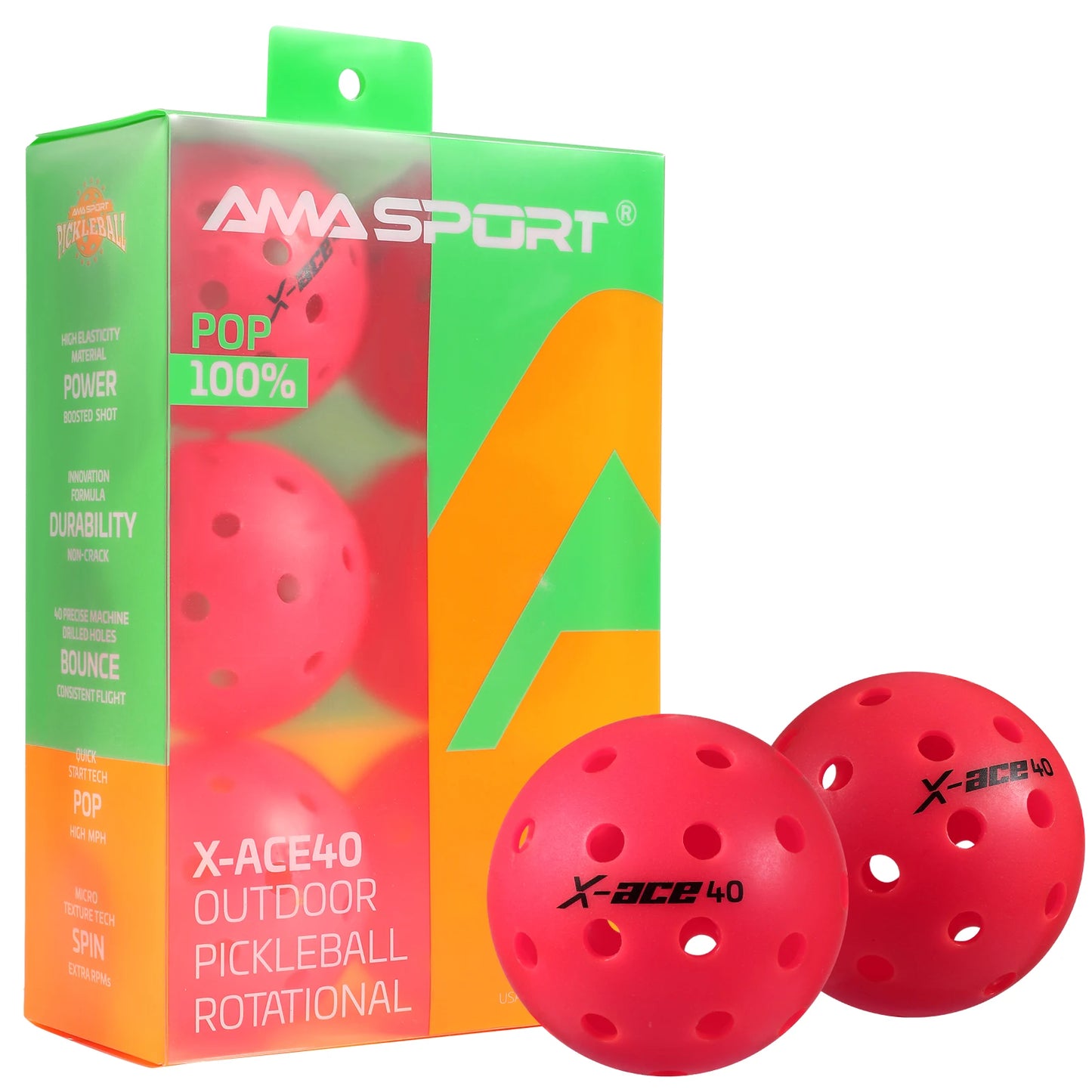 AMA Sport X-ACE Pickleballs 40 Hole Outdoor Pickleball Balls Crack Resistant