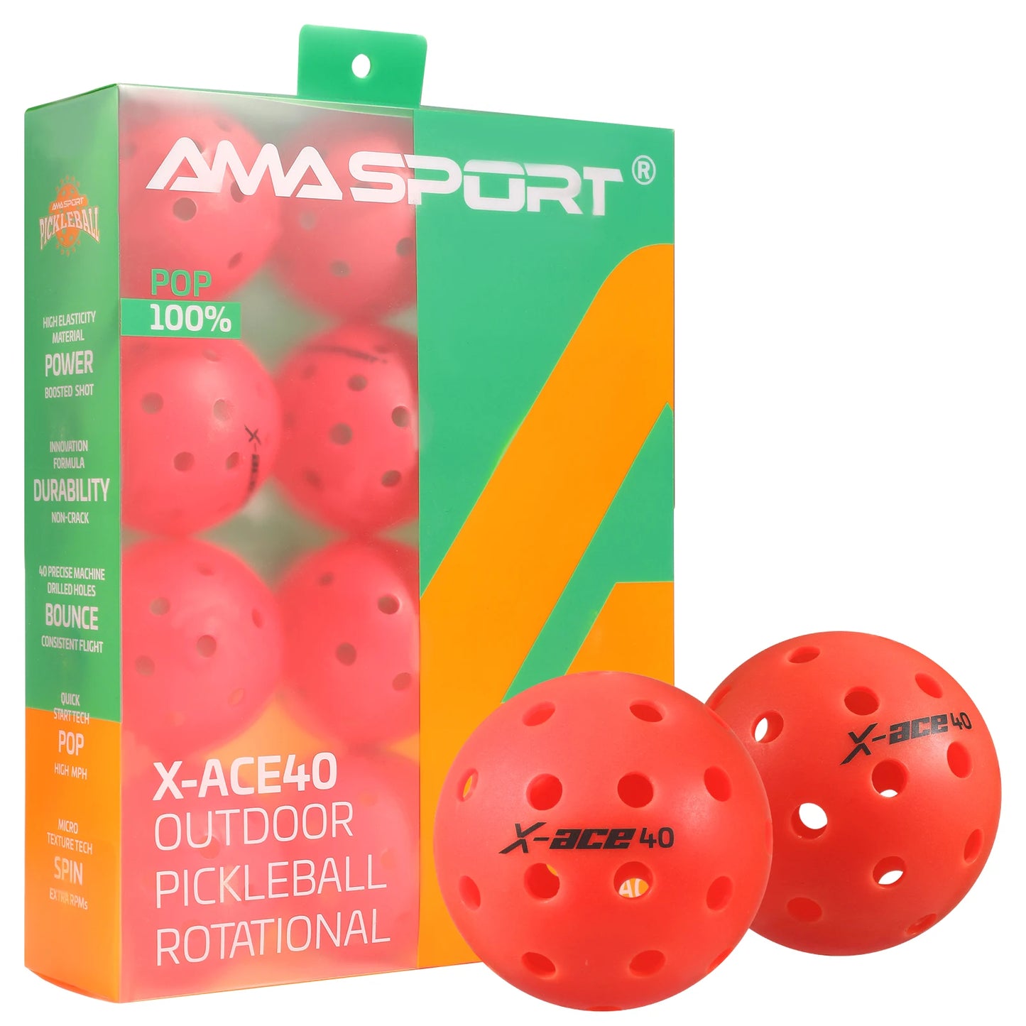 AMA Sport X-ACE Pickleballs 40 Hole Outdoor Pickleball Balls Crack Resistant